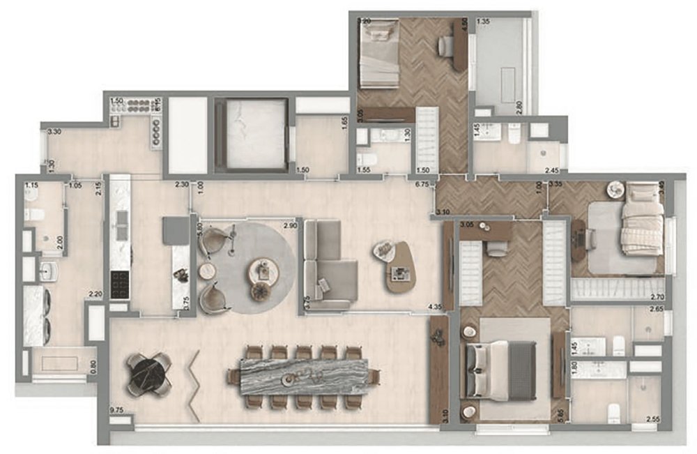 170m2 - 3 su�tes e cozinha fechada